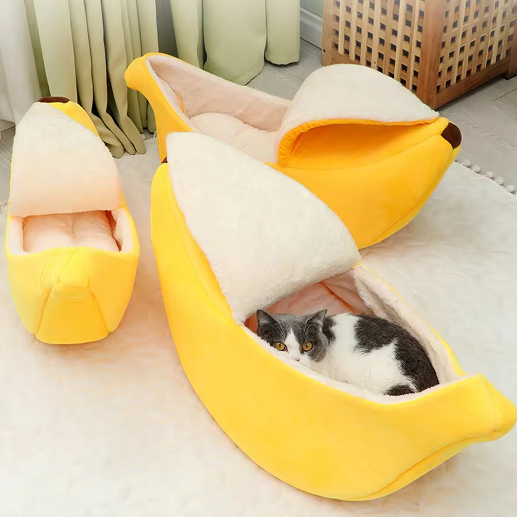 Anti Slip Sponge Banana Design Small Dog Cat Cave Bed