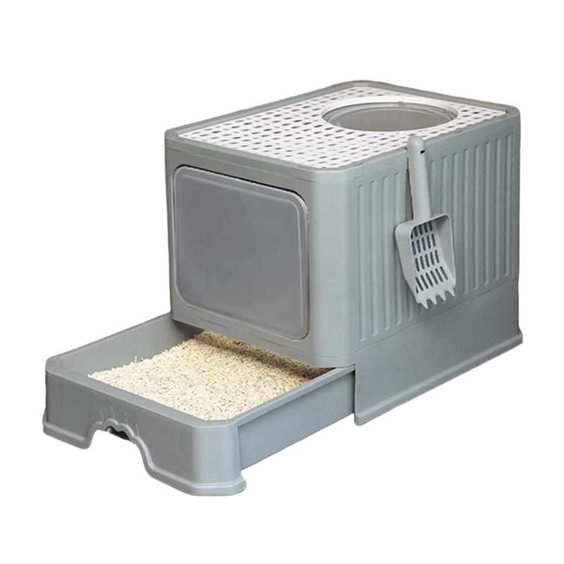 Fully enclosed folding drawer cat toilet (side entrance, top exit, splash proof)