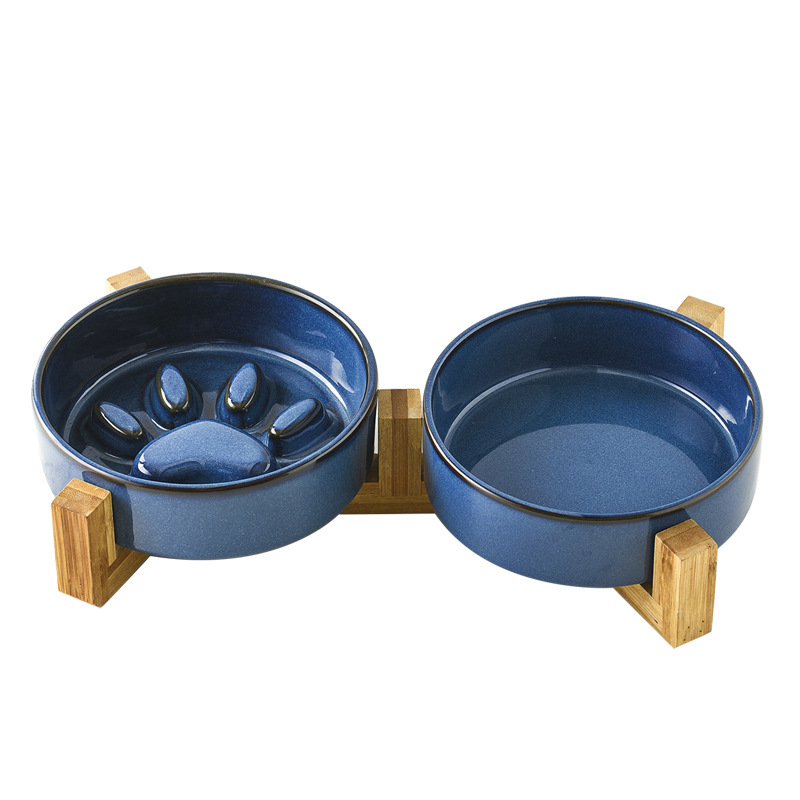 Kiln ceramic pet cat bowl dog bowl medium dog puppy slow food bowl anti-choking slow food bowl anti-knock